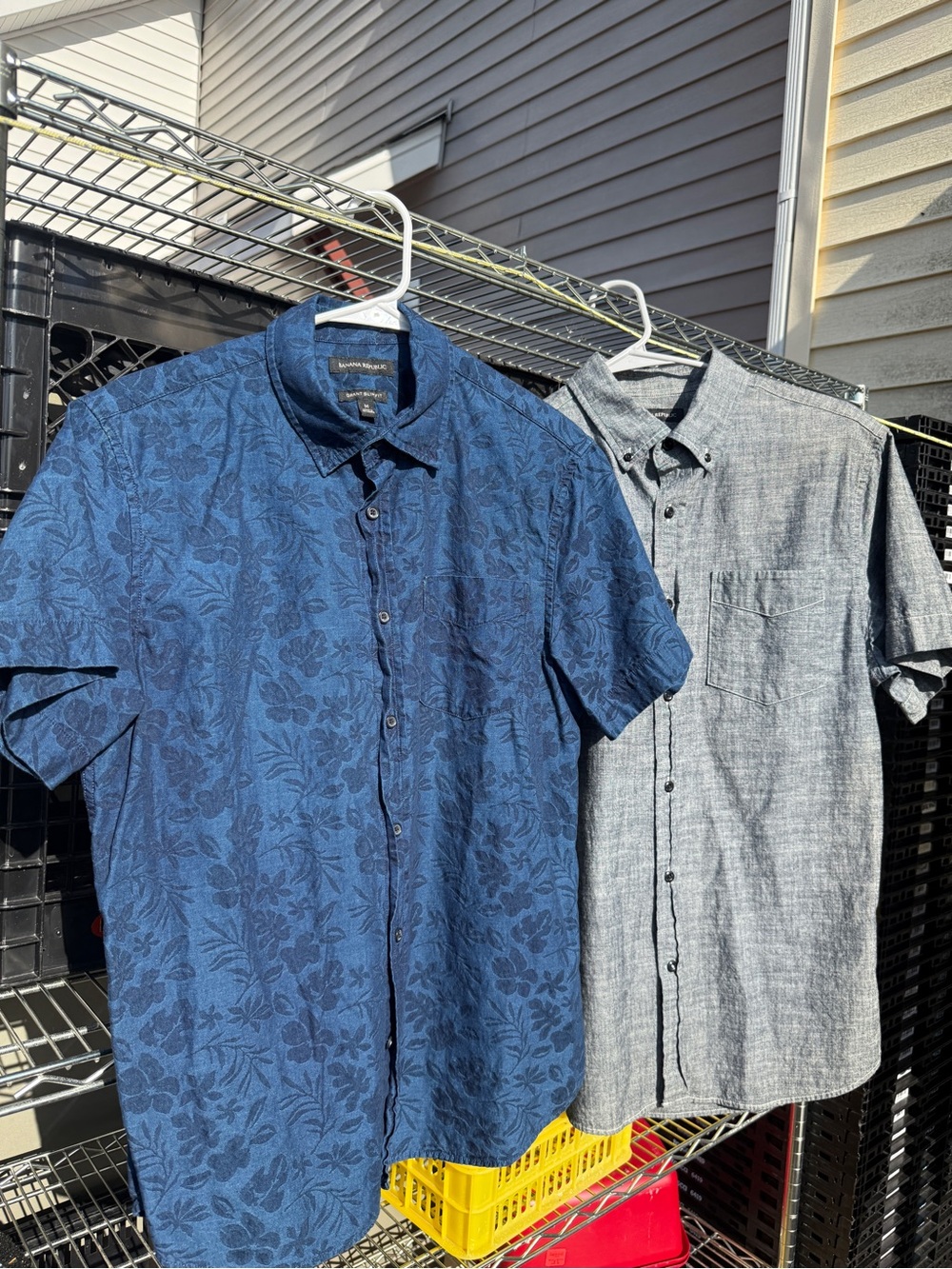 Banana Republic Men's Blue Floral Short-Sleeve + Chambray Short-Sleeve